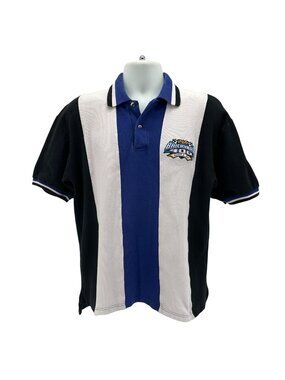 Vintage Midwest Embroidery Mens Large Shirt Brickyard 400 1997 Striped Blue